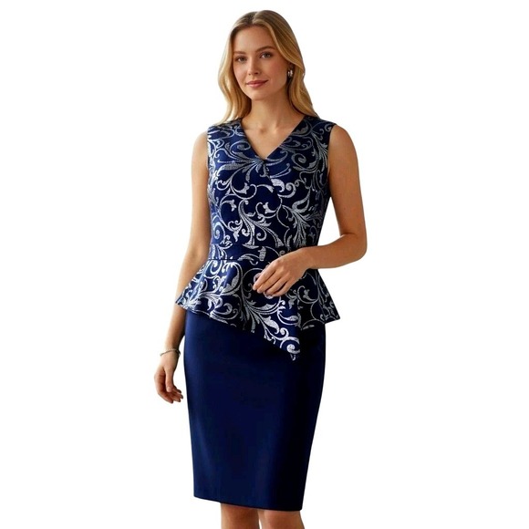En Focus Studio Dresses & Skirts - En Focus Studio Navy Blue Sleeveless Peplum Pencil Dress  Size 14 NWT